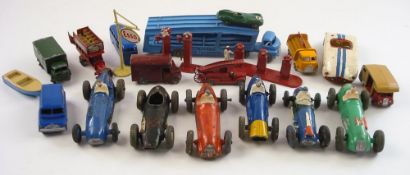 A collection of Lesney - 1-75 series vehicles together with a group of Dinky, Corgi race cars etc:,