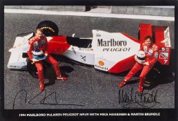 Mika Hakkinen and Martin Brundle, a signed 1994 Marlboro McLaren MP4/9 team photograph:,
