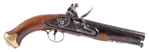 A 19th century flintlock pistol by Barnett:, the plain 7 inch barrel with Victorian proof marks,
