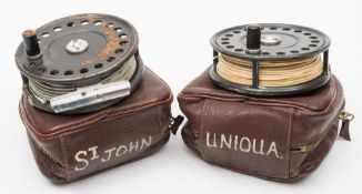 A Hardy St John and a Hardy St John MKII fly reel in associated cases:. (2).