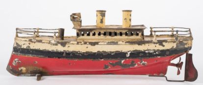 An early 20th century tinplate clockwork ship, possibly by Bing, Germany:,