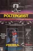 Five British horror and scifi film quad posters:, 'Poltergeist', 'Phobia',