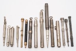 A silver 'Everpoint' propelling pencil and two silver pencil holders by S Mordan & Co:,