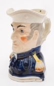 A Staffordshire pottery portrait jug: modelled head and shoulders as the Duke of Wellington in
