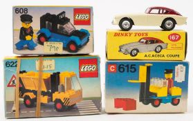 A Dinky A C Aceca (167) in original box together with Lego 608 and Lego 622 vehicles:.