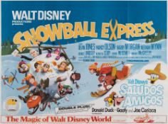 A quad triple bill poster for Walt Disney's 'Snowball Express/ Saludos Amigos/ The Magic of Walt