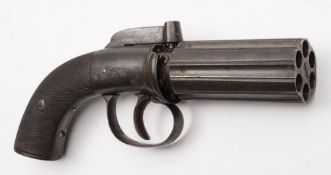 A 19th century percussion cap six shot pepperbox pistol:, unsigned,
