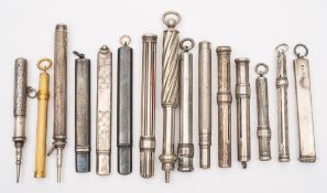 Four silver propelling pencil holders by S Mordan & Co, London:, various dates,