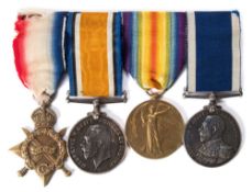A WWI Royal Navy group of four ' 194152 F J Martin PO HMS Defiance':,