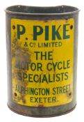 An early 20th century enamel advertising waste paper bin for 'P Pike & Co Ltd the Motorcycle