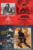Five British quad posters:, 'Straw Dogs', 'Who Dares Wins' ( 2 copies), 'Sweeney 2' and 'Target'.