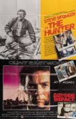 Six British quad film posters and part sets of lobby cards:, 'The Hunter', Sudden Impact',