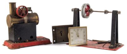 A Mamod MM1 stationary steam engine together with a SEL lineshaft and five SEL model machine tools:,