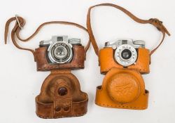 A Japanese 'Mycro' camera with F=20mm lens in brown leather case:, by Sanwa C Ltd,