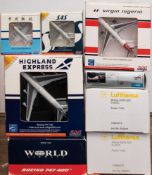 Herpa, 500 Inflight and others, eight assorted diecast and plastic airliners: various scales,