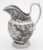 A Boch Freres Napoleonic campaigns jug: of helmet shaped form printed in black with battle scenes,