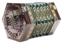 A 19th century rosewood concertina, number 19082 for Joseph Higham, Manchester:,
