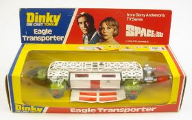 Dinky No 359 'Space 1999' Eagle Transporter:, white , green and red with rear and side thrusters,