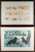 After R Caldecott 'The Wychdale Steeplechase' framed set of six vignette prints:,