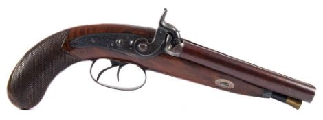 A 19th century double barrel side by side percussion pistol by Parkhouse, Taunton:, the 5 1.