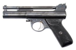 A Webley MK 1 post war air pistol:, .177 calibre with black chequered grips.