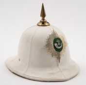 A Wosley pattern pith helmet with brass spike and Light Infantry helmet plate:.