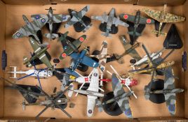 A collection of assorted diecast helicopters and WWII type aircraft: various types, all unboxed.