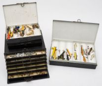 A black lacquer six draw fly tin by J Bernard & Son, London:,