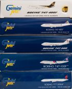Gemini Jets, five 1/400 scale diecast airliners: includes Boeing 747-400F, Boeing 747-400,