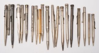 A silver Mordan Everpoint together with six other silver propelling pencils:,