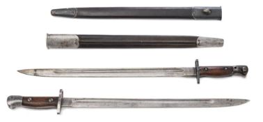 Two WWI British 1907 pattern bayonets:, both stamped with crown and 'GR' cypher to ricasso,