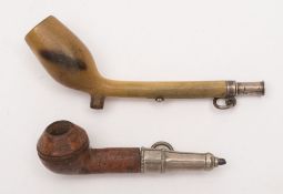 Two late 19th /early 20th century novelty propelling pencils in the form of pipes:.