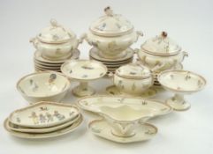 A Sarreguemines creamware doll's dinner and tea set: each piece decorated with 'Kate Greenaway'
