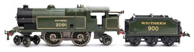 A Hornby clockwork Southern 4-4-2 locomotive No 2091 together with an associated Southern six