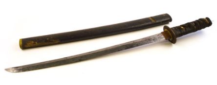 A Japanese wakizashi: with 41cm, blade inlaid with red enamel horimono,