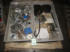 One lot two trays of misc. gears, chains, and threaded ball joint ends (Located in Iowa)**EUSA**