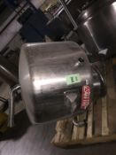 Sani Fab Stainless Steel Mix Tank with Lighennin type mixer and misc. valves, and hinged lid (