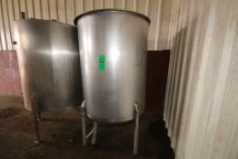 Aprox. 500 Gal. S/S Vertical Single Wall Hinged Lid S/S CIP Tank, Aprox. Dimensions 60