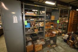 4-Sections of Shelving with Contents, Contents Includes, (1) Dock Bumper, Misc. Plumbing, Lovejoy