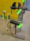 Lot of Assorted Stands and Wilton Vise includes (2) V-Stands, (1) Roller Stand, and (1) Wilton Vise