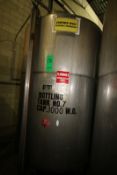 Zenas 1,000 Gal. Vertical S/S Tank, Single-Wall, S/N 1488, Dims.: 108