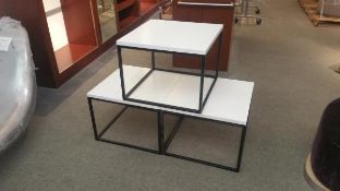 Laminated White and Powder Coated Black Coffee Tables 24x24x18 Rigging Cost: $10