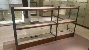 101x18x55 Cherry and Gun Metal Grey Three Shelf Product Display with Glass Back Rigging Cost: $35