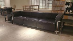 LC5 Black Leather Couch with Grey Piping 8x27