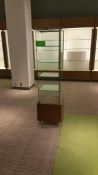 (1) Polished Nickel and Glass Product Display Case 24x24x54 and (1) Chrome Brown Wood and Glass 4-