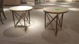 Cream Colored Stone Top with Distressed Steel Frame and Polished Brass Detailing 24.5x26 Rigging