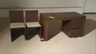 (4) Pieces (27.5x59x29) Brown Wood Ultra Modern Desk with matching (2) drawer under desk filing