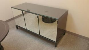 Mirrored Front 3 Door Cabinet with Purple sides and interior and Charcoal Metal Legs 59