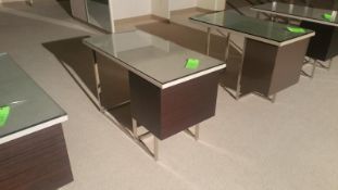 48Wx24Dx29.5H Chocolate Wood, Chrome Legs, Leather Wrapped Top with Glass Cover Desk with Push/Clasp