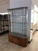 Lightly Stained 4 shelf Product Display Cabinet Oval with Single Drawer and lighting Rigging